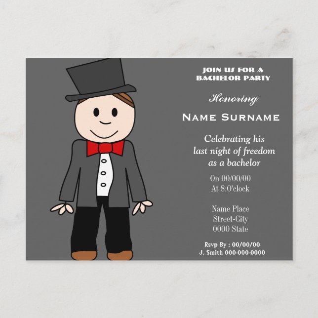 Bacheloret party, Stag party, groomdusch... Inbjudan Vykort (Framsida)