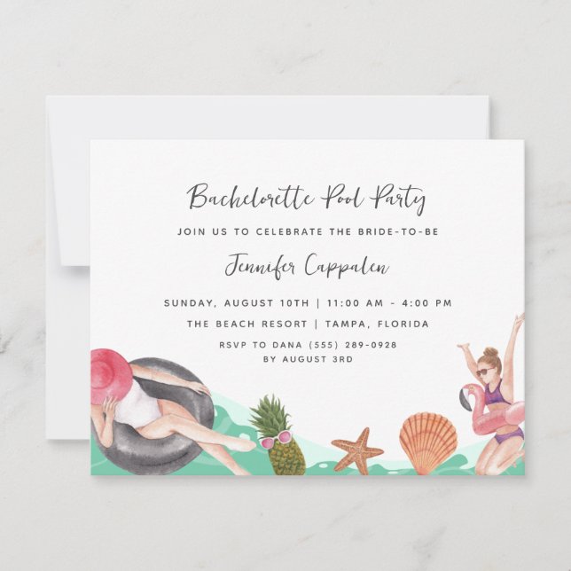 Bachelorette Bassäng Party Inbjudningar (Framsida)