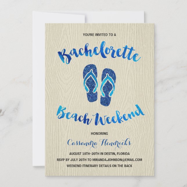 Bachelorette Beach Helg med Blue Faux Glitter Inbjudningar (Framsida)