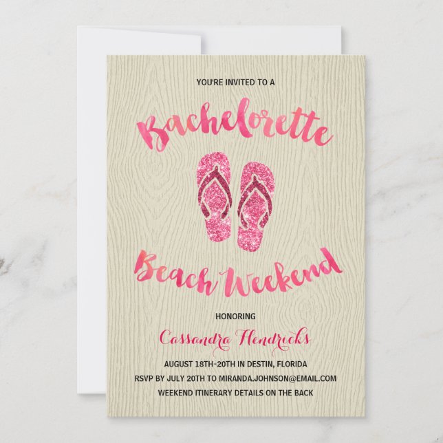 Bachelorette Beach Helg med Rosa Faux Glitter Inbjudningar (Framsida)