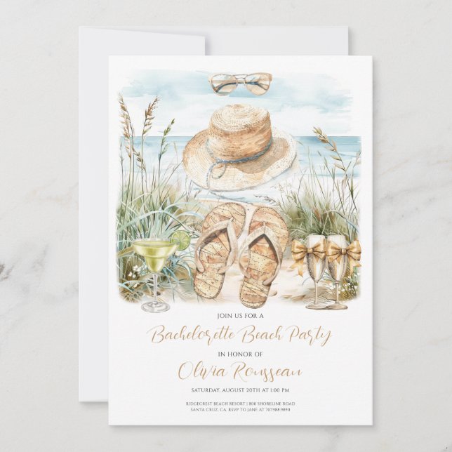 Bachelorette Beach Party Watercolor Inbjudningar (Framsida)