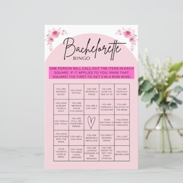 Bachelorette Bingo Game (Stående Fram)