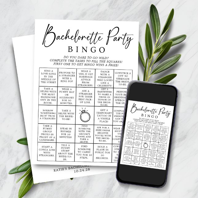 Bachelorette Bingo Party-spelkort Inbjudningar (Bachelorette Bingo Party Game Card. Do you dare?)