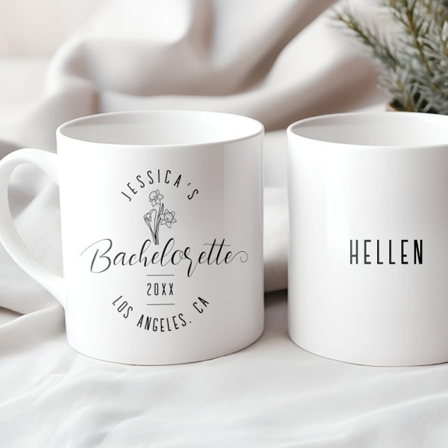 Bachelorette Birth March Flower Chic Black Script Kaffemugg (Skapare uppladdad)