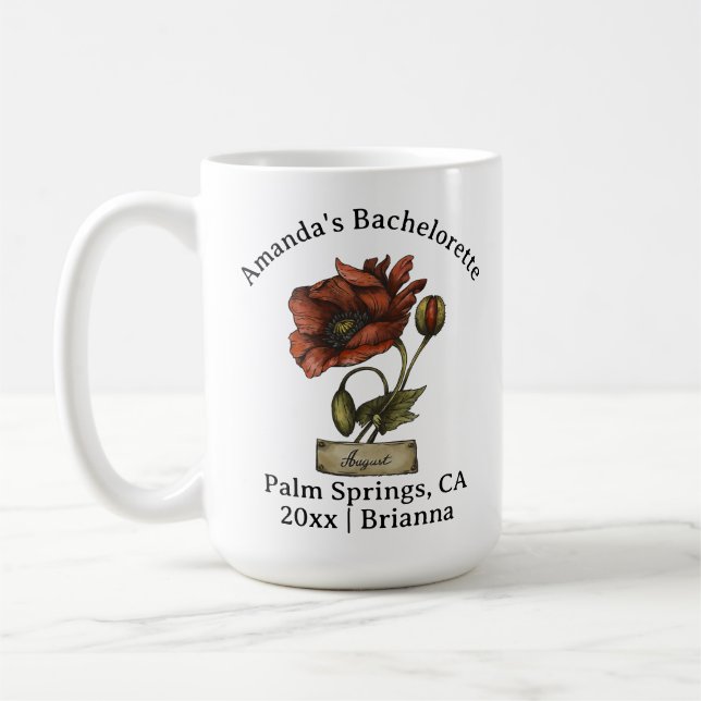 Bachelorette Birth Month Flower August Poppy Kaffemugg (Vänster)