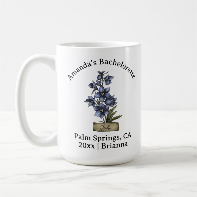 Bachelorette Birth Month Flower juli Larkspur Kaffemugg (Vänster)