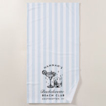 Bachelorette Blue & Black Retro Modern Beach Towel