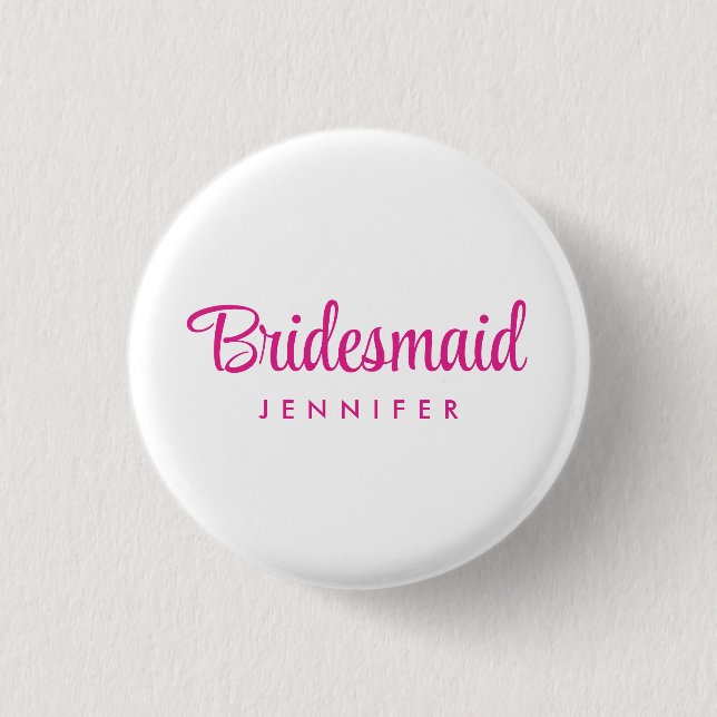 Bachelorette Bridesmaid Namn Bröllop Shock rosa Knapp (Framsida)