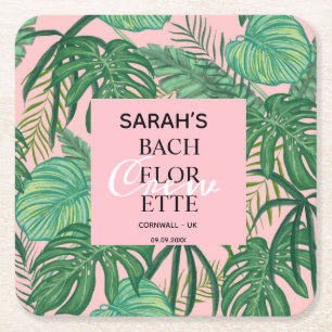 Bachelorette Brudens sida Tropical Handflatan Rosa Underlägg Papper Kvadrat