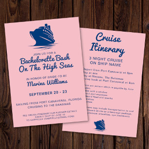 Bachelorette Cruise Frakt Navy and Rosa Itinerary Inbjudningar