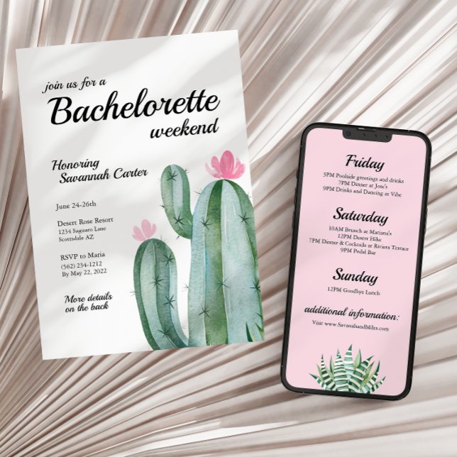Bachelorette Desert Cactus Resa Inbjudan + Itinera (Skapare uppladdad)