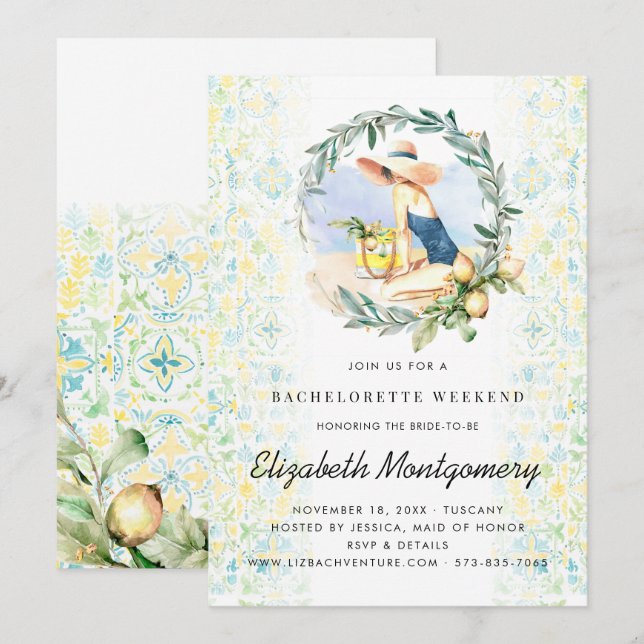 Bachelorette Destination Mediterranean Citrus Inbjudningar (Fram/baksida)