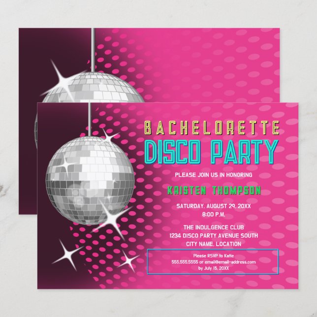Bachelorette Disco Party Inbjudningar (Fram/baksida)