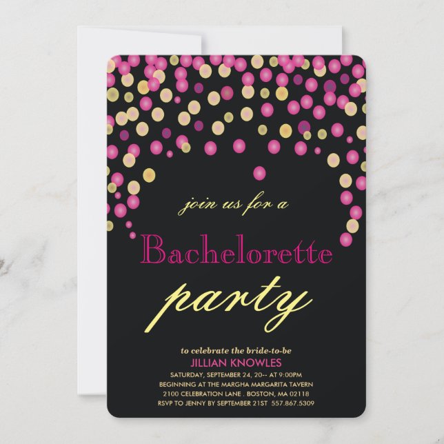 Bachelorette Faux Rosa Confetti Party Inbjudningar (Framsida)