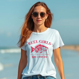 Bachelorette-Fisherman Stil Reel Girls-Cherry Red T Shirt