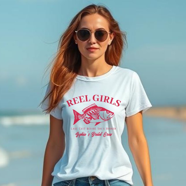 Bachelorette-Fisherman Stil Reel Girls-Cherry Red T Shirt (Bachelorette Party Bridal Crew Hoodie Gifts Reel Girls Fisherman Style Cherry Red)