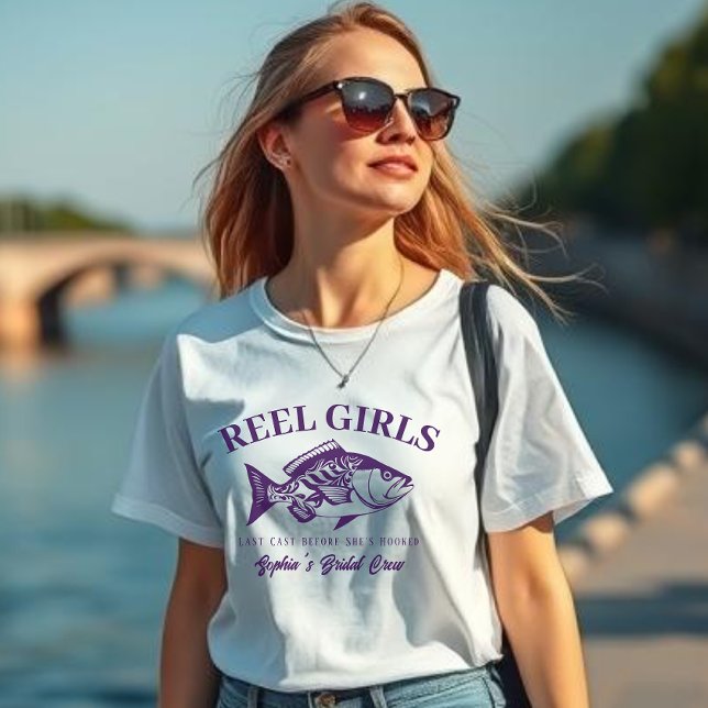Bachelorette-Fisherman Stil Reel Girls-Lila T Shirt (Bachelorette Reel Girls T shirt, Bridal Crew Shirt)