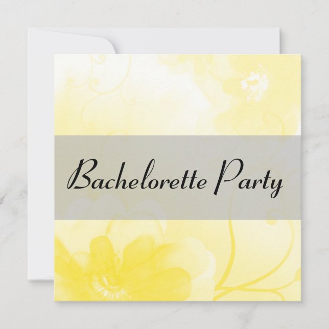 Bachelorette för chicgult- och gråttblomma party inbjudningar (Framsida)