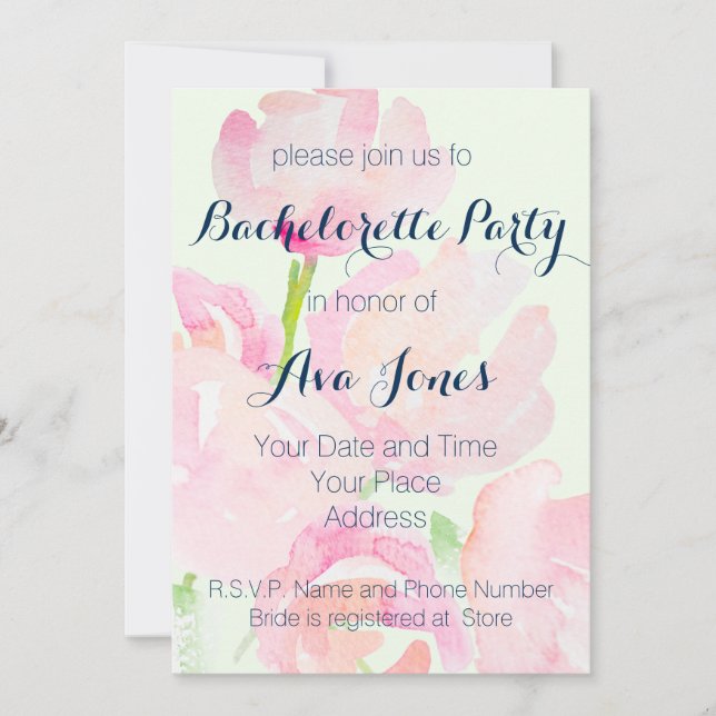 Bachelorette för vattenfärgblommabukett party inbjudningar (Framsida)