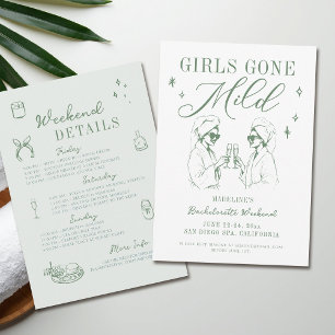 Bachelorette Girls Borta Mild Sage Grönt Itinerary Inbjudningar