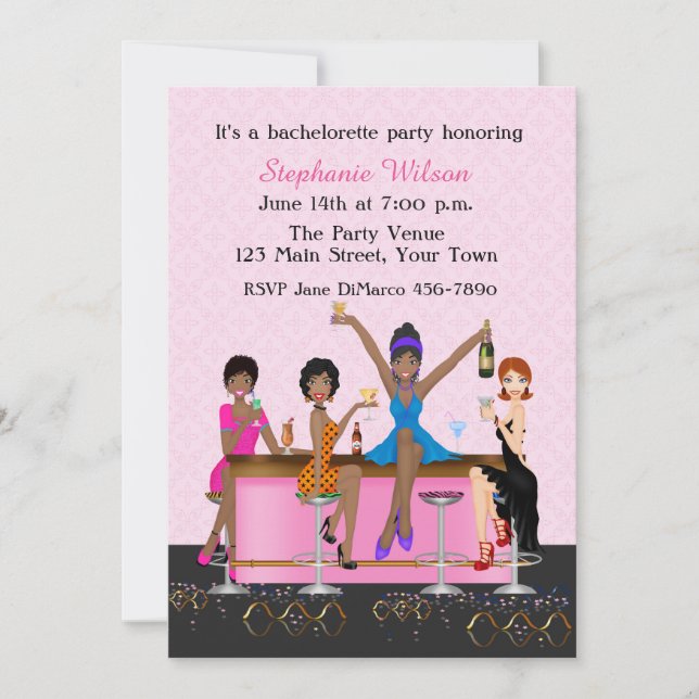 Bachelorette Girl's Night Out, African American Inbjudningar (Framsida)