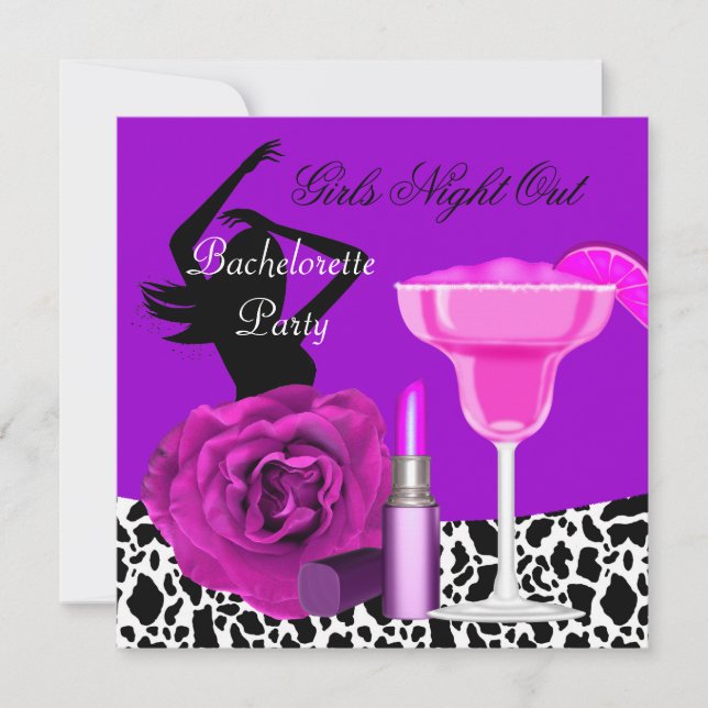 Bachelorette Girls Night Out Animal Lila Party Inbjudningar (Framsida)