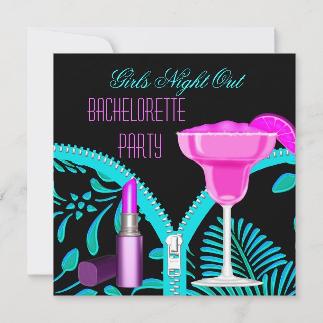 Bachelorette Girls Night Out Teal Shock rosa Inbjudningar (Framsida)