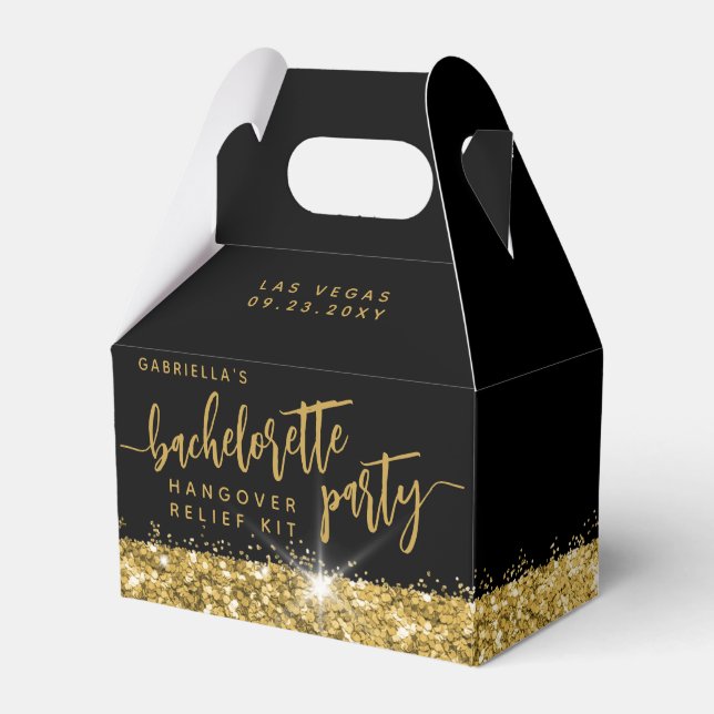 Bachelorette Hangover Kit Chic Black Guld Presentaskar (Framsidan Sidan)