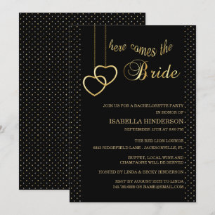 Bachelorette - Här kommer Bride - Black & Guld Inbjudningar