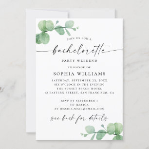 Bachelorette Helg. Eucalyptus Elegant Intervall Inbjudningar
