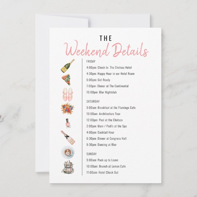 Bachelorette Helg Icon Itinerary Flamingo Inbjudningar (Baksida)