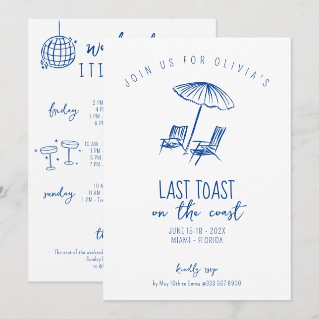 Bachelorette helg inbjudningar (Fram/baksida)