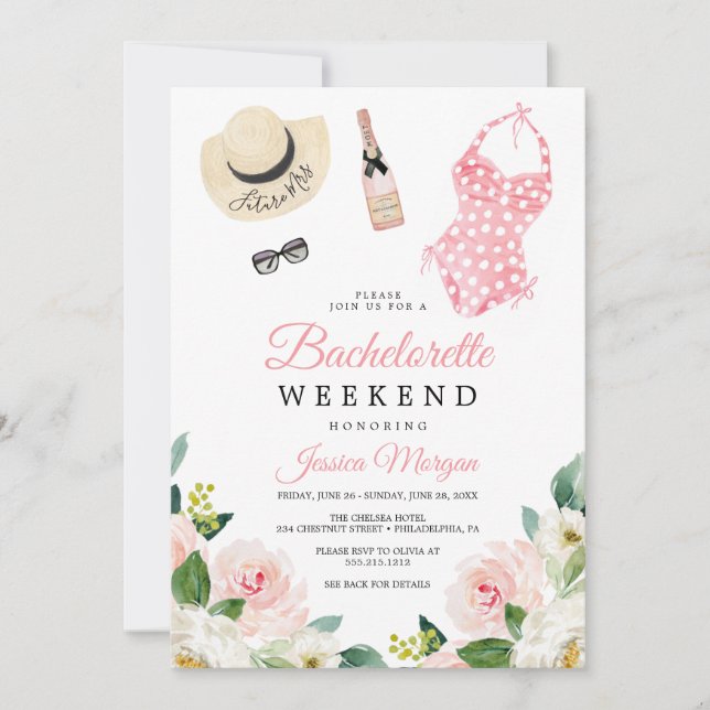 Bachelorette Helg Itinerary Airy  Invitati Inbjudningar (Framsida)