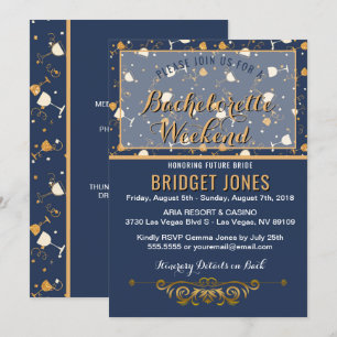 Bachelorette Helg Itinerary Blue Guld Inbjudningar