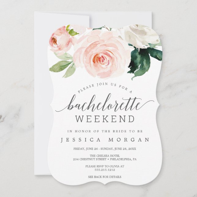 Bachelorette Helg Itinerary Blushing Blooms Inbjudningar (Framsida)