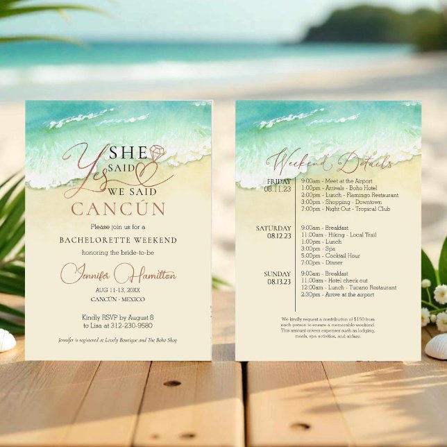 Bachelorette Helg Itinerary | Cancun Beach Inbjudningar (Skapare uppladdad)