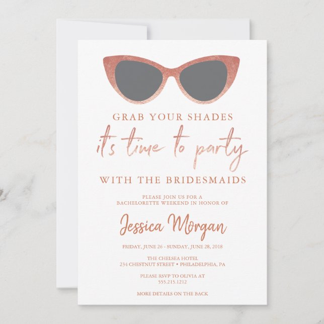 Bachelorette Helg Itinerary Cateye Sunglass Inbjudningar (Framsida)