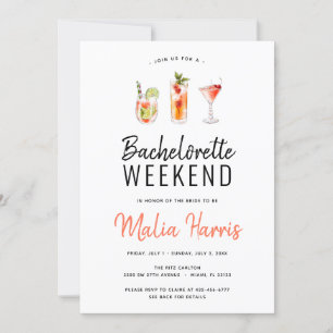 Bachelorette Helg Itinerary Cocktail Drinks Inbjudningar