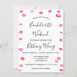 Bachelorette Helg Itinerary Kiss Lipstick Inbjudningar