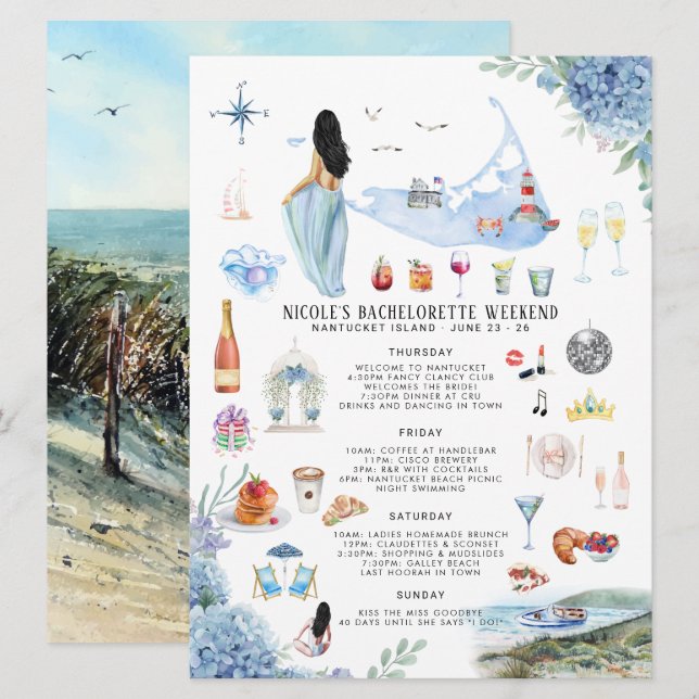 Bachelorette Helg Itinerary | Nantucket Inbjudningar (Fram/baksida)