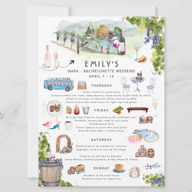 Bachelorette Helg Itinerary | Napa Winery Inbjudningar (Framsida)