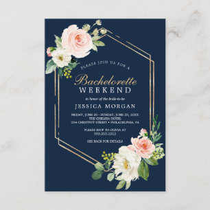 Bachelorette Helg Itinerary Navy Blue Guld Inbjudningar