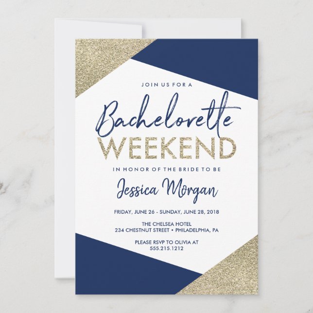 Bachelorette Helg Itinerary Navy Inbjudningar (Framsida)