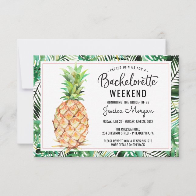 Bachelorette Helg Itinerary Pineapple Tropical Inbjudningar (Framsida)