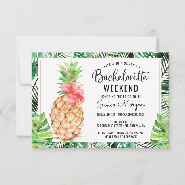 Bachelorette Helg Itinerary Pineapple Tropical Inbjudningar (Framsida)