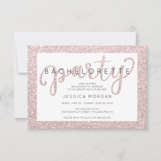 Bachelorette Helg Itinerary Rosé Guld Inbjudan (Framsida)