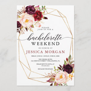 Bachelorette Helg Itinerary Rustic Burgundy Inbjudningar