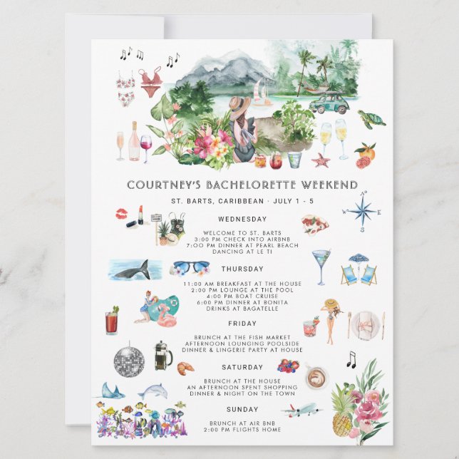 Bachelorette Helg Itinerary | Saint Barthelemy Inbjudningar (Framsida)