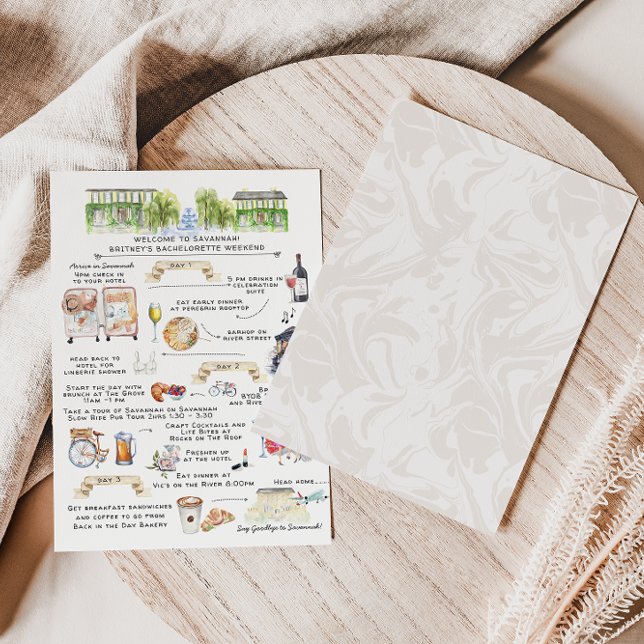 Bachelorette Helg Itinerary | Savannah, Georgien Inbjudan Vykort (Skapare uppladdad)
