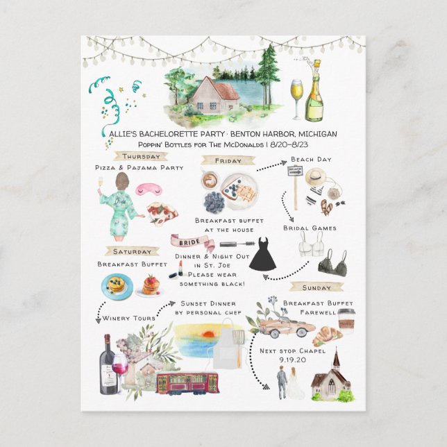 Bachelorette Helg Itinerary | Sjö Michigan Inbjudan Vykort (Framsida)